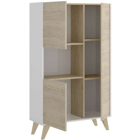 Modulo alto 3 puertas para salón o cocina Dina en Natural-Blanco, 135cm(alto) 81cm(ancho) 43cm(largo)