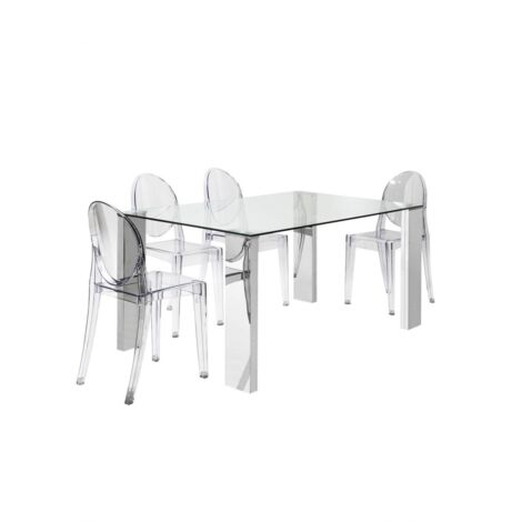 Mesa Orinoco de cristal y patas metálicas. 150 cm(ancho) 76 cm(altura) 90 cm(fondo)
