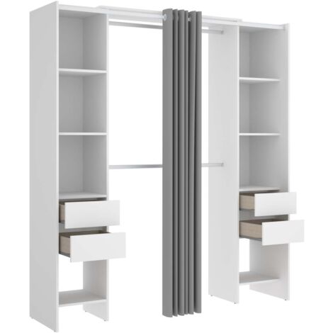 Vestidor Siles con cortina y cajones en acabado blanco, 203 cm(alto)180 cm(ancho)50 cm(fondo)