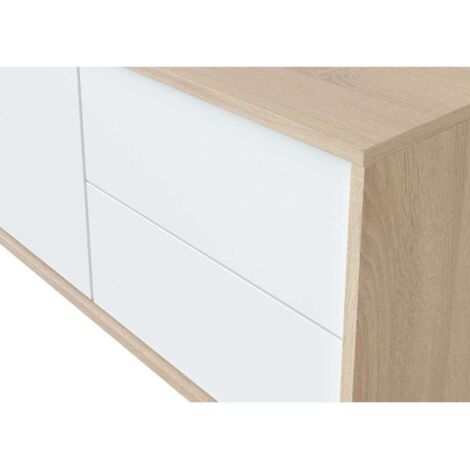 Mueble TV modelo Nabur en roble Canadian y blanco Artik, 130 cm (Ancho) x 47 cm (Alto) x 41 cm (Fondo)