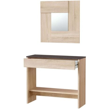 Mueble consola Luz con cajón y espejo en roble Canadian y óxido 0X6741F