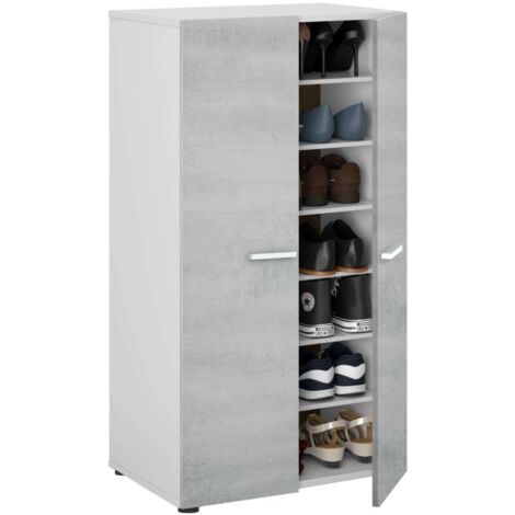 Armario multiusos Gema 2 Puertas acabado Color Blanco Brillo y Cemento, Medidas: 103 cm (Alto) x 55 cm (Ancho) x 36 cm (Fondo)
