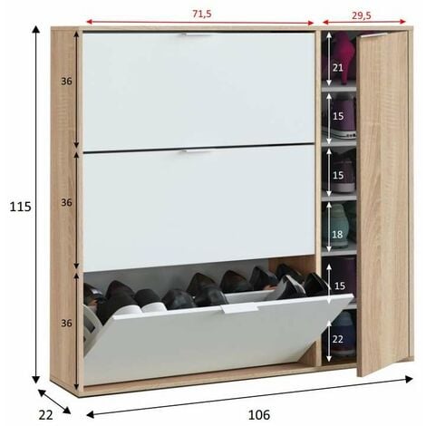 Zapatero con 4 puertas Maty Roble Canadian y Blanco 115 cm (alto) x 106 cm (ancho) x 22 cm (prof.)