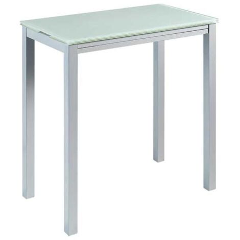 Mesa extensible alta Laia acabado cristal blanco, 95 (alto) x 95 (largo) x 55/95 ancho