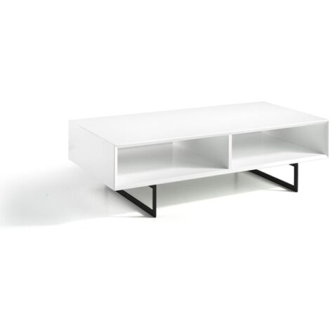 Mesa de centro rectangular en blanco alto brillo Yasmín, 120 x 60 x 35 cm (largo x ancho x alto) (1/3)