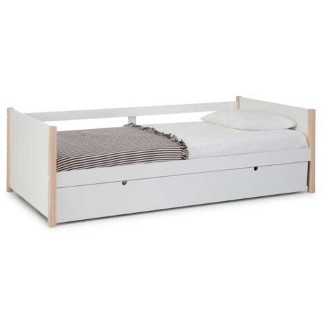 Cama nido juvenil Tiana con somier acabado blanco/natural  62 cm(alto) 200 cm(ancho) 98.5 cm(fondo)