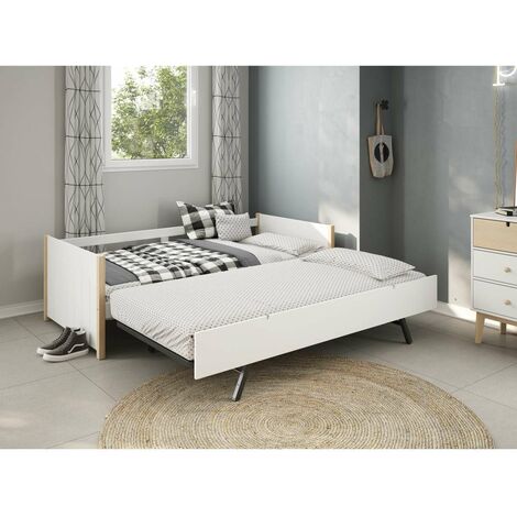Cama nido juvenil Tiana con somier acabado blanco/natural  62 cm(alto) 200 cm(ancho) 98.5 cm(fondo)