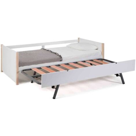 Cama nido juvenil Tiana con somier acabado blanco/natural  62 cm(alto) 200 cm(ancho) 98.5 cm(fondo)