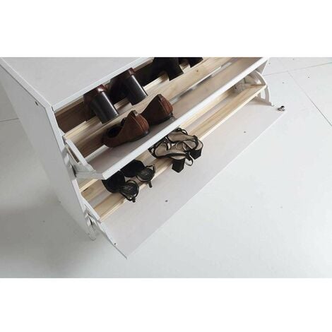 Zapatero de madera dos trampones tabac en acabado blanco lavado 80 cm(alto)110 cm(ancho)23 cm(largo)