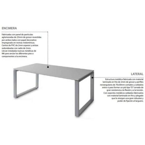 Mesa de oficina PORTICO, fondo 80 cm, tablero blanco/olmo, estructura  metálica