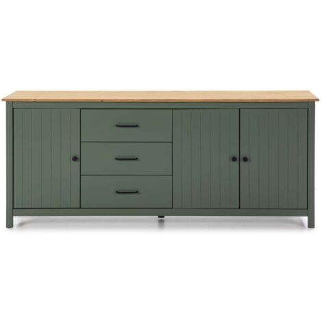 Aparador 3 puertas 3 cajones Mariana acabado verde, 80 cm(alto) 190 cm(ancho) 40 cm(largo)
