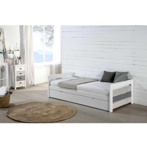 Cama nido modelo Amor para dormitorio juvenil acabado en tonos grises-blanco, 105 cm (Ancho) 198cm (Fondo) 62 cm (Alto