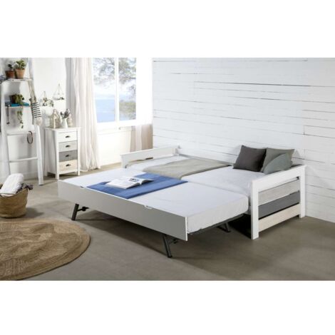 Cama nido modelo Amor para dormitorio juvenil acabado en tonos grises-blanco, 105 cm (Ancho) 198cm (Fondo) 62 cm (Alto