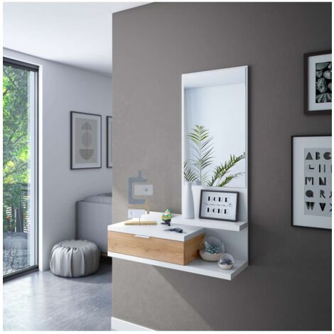 Mueble Recibidor Loira acabado blanco artik y roble nordish 1,16 cm (alto) x 0,81cm (ancho) x 0,29 ( fondo)