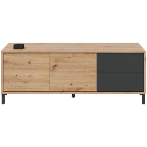 Mueble de TV Nabur dos Puertas y dos cajones Acabado en roble y gris antracita 130 cm (Ancho) x 47 cm (Alto) x 41 cm (Fondo)