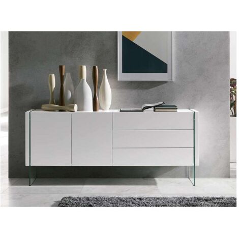 Aparador de 2 puertas Erica acabado blanco brillo, 77 cm(alto) 180 cm(ancho) 49 cm (fondo)