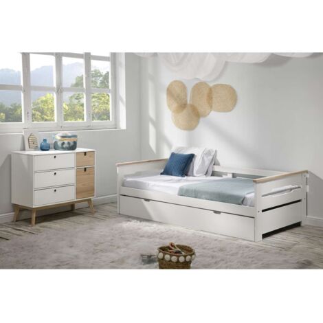 Cama nido para colchones 90 Eva acabado blanco/natural Largo: 199 cm  Ancho: 105 cm  Alto: 62 cm