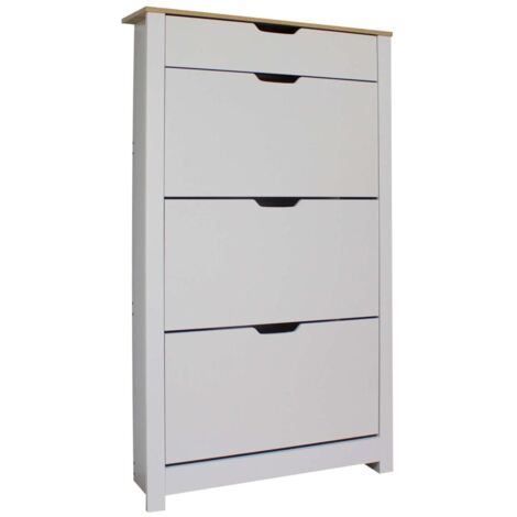 Armario zapatero 3 trampones 1 cajón melamina blanco 78cm ancho 140cm alto 24cm fondo – Diseño compacto para 30 pares de zapatos – Mbtic (1/4)