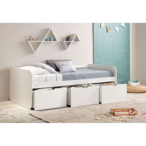 Cama nido 90 con 3 cajones modelo Adina acabado blanco Largo: 195.5 cm  Ancho: 105 cm  Alto: 70 cm