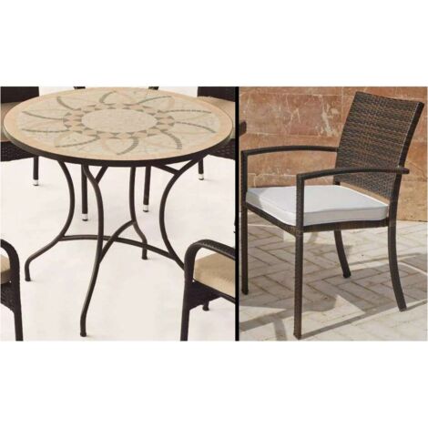 Conjunto de mesa y 4 sillones terraza jardin mosaico Bora/Bahia-90/4.