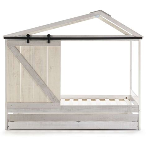 Cama juvenil tipo cabaña con cajón modelo Tara acabado blanco con tonos grises, 208.6cm(largo) 105cm(ancho) 183.5cm(alto). (1/5)