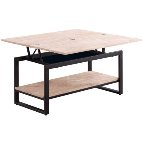 Mesa centro elevable y extensible Steve acabado roble nordish y negro, 47 cm(alto)100 cm(largo) 45-90 cm(ancho)