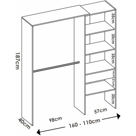 Vestidor de rincón  Luz 3 color Natural 248cm (ancho) 79.4 cm (fondo) 187 cm (alto)