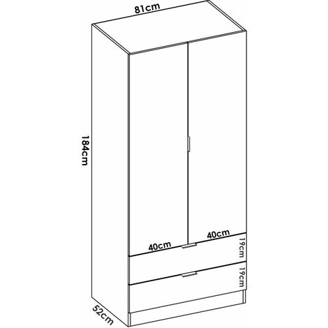 Armario ropero rincón puertas abatibles Jaén II acabado natural, 184 cm(alto)173.5 cm(ancho)90.5 cm(largo)