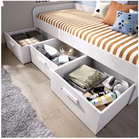 Cama Nido Tir 3 cajones Blanco, 60cm(alto) 194.3cm(ancho) 97cm(largo)