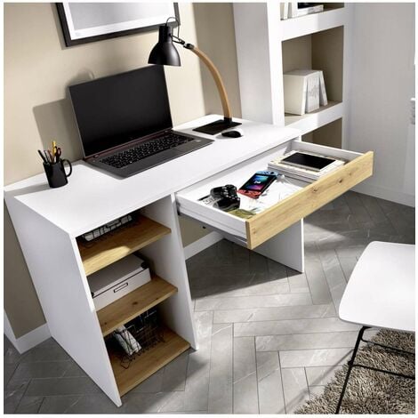 Mesa de estudio Mesa de Escritorio con Estantes y 1 Cajón Mim  Blanco/Nordic. 74.2 cm(