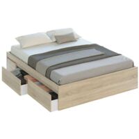 Cama matrimonio Modelo Beli con 4 cajones acabado roble canadian. Para colchón 150x190 cm.