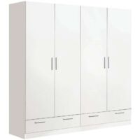 Armario ropero 4 puertas abatibles 2 cajones Lorena acabado blanco, 230cm(alto) 200cm(ancho) 50cm(largo)