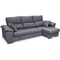 Sofá Chaiselongue reversible Alvaro tapizado gris, 265cm(ancho) 145cm(fondo) 98cm(altura).