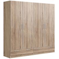 Armario ropero 4 puertas abatibles 2 cajones Lorena acabado roble cambrian, 230cm(alto) 200cm(ancho) 50cm(largo)