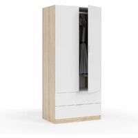 Armario ropero Berta 2 puertas 2 cajones acabado blanco/roble, 180 cm(alto)81 cm(ancho)52 cm(largo)