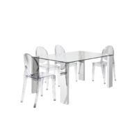 Mesa Orinoco de cristal y patas metálicas. 150 cm(ancho) 76 cm(altura) 90 cm(fondo)