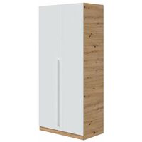Armario ropero Nuria 2 puertas abatibles acabado blanco artik y roble 200 cm(alto) 90 cm(ancho) 52 cm(fondo)