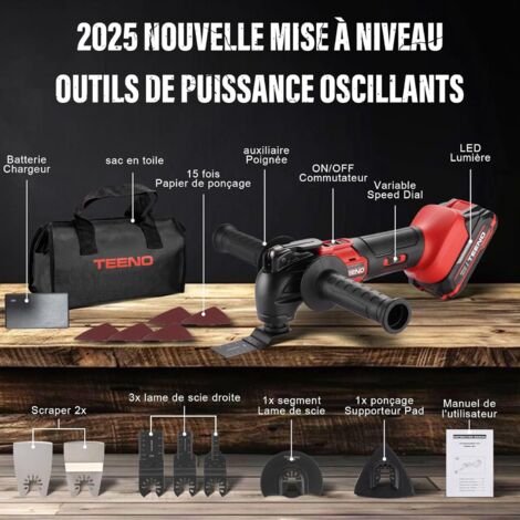 Outil Oscillant Sans Fil 20V – Batterie Li-ion Incluse – Scie Oscillante ValueMax – Avec Variateur