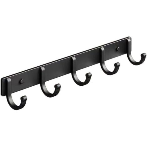 Patères murales, crochets muraux – cintres adhésifs for salle de bain et placard, cintre peu encombrant for vestes, chapeaux sacs(Black,5 Hooks 36cm) (1/5)