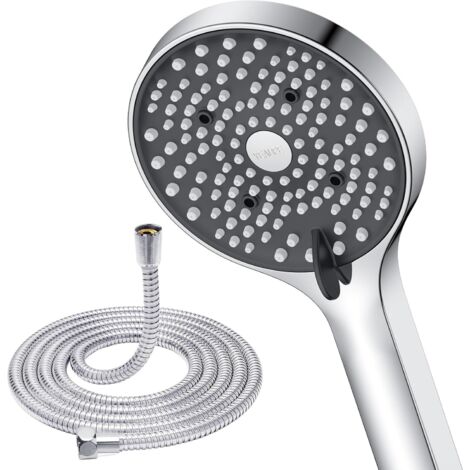 Pommeau de Douche avec tuyau 1,5m, economie Deau 8L/Min, anti calcaire avec 6 Types de Jets (diamètre 110 mm), Chromés (1/2)