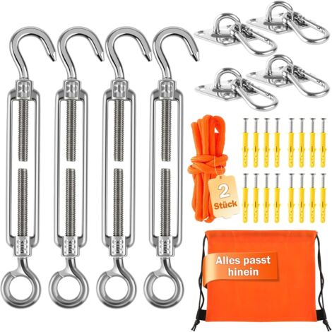 M6 Kit de Fixation pour Voile d'ombrage en Acier Inoxydable 304 – Kit Complet de 47 pièces pour Voile d'ombrage carré/Triangulaire dans Le Jardin, avec tendeur, Supports et Accessoires de (1/5)