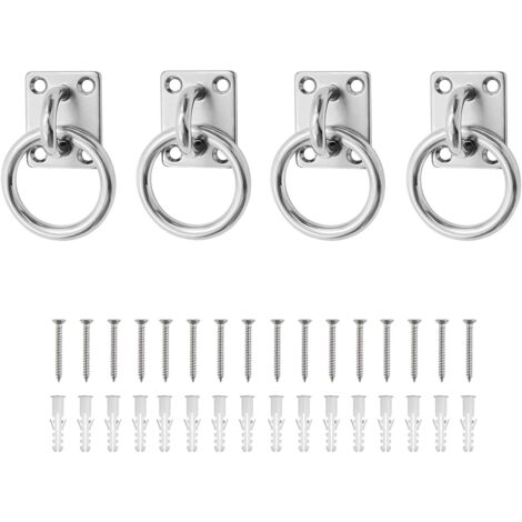 Pontet Inox 304-4 Pièces Fixation Plafond,Plaque à œil en Acier Inoxydable Avec œillet - Anneau Carré 5mm, Fixation Plafond M5 pour Chevaux, Voile d'ombrage, Balancoire - avec Vis et Cheville (1/5)