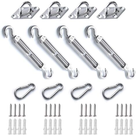 Kit de Fixation pour Voile d'Ombrage, Accessoires M5 en Acier Inoxydable 304 Antirouille, pour Voiles Carrées et Triangulaires (Ensemble de 12 Pièces + 16 Vis) (1/5)