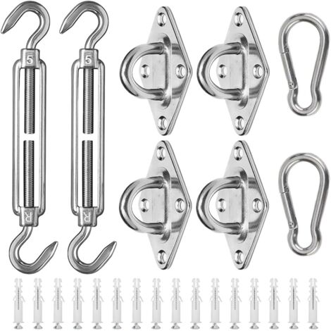 Kit de Fixation pour Voile D'ombrage, 40 Pièces Fixations d'ombrage de Voile en Acier Inoxydable, Kit de Fixation pour Auvent de Jardin pour Carrés Rectangle et Triangulaires, M5 (1/5)