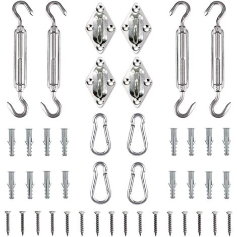 Soleil Voile d'ombrage kit matériel, rectangulaire/carré Voile d'ombrage d'installation pour pelouse de terrasse Jardin, Heavy Duty antirouille (44 pcs) (1/5)