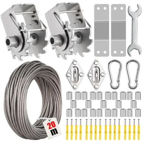 Kit D'Installation Pour Voile D'Ombrage, Comprenant Un Treuil Et Un CâBle MéTallique, Adapté à L'Installation D'Une Voile D'Ombrage Rectangulaire (67 PièCes)