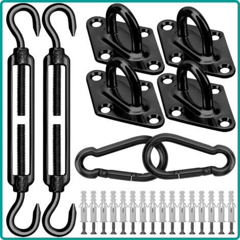 Kit de fixation de voile d'ombrage - 40 pièces - En acier inoxydable 304 - Très résistant - Pour installation d'auvents de jardin - Triangulaire, rectangulaire et carré (M6 noir) (1/5)