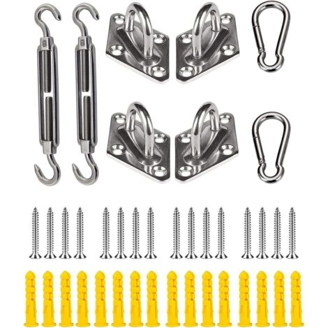 Kit de matériel de voile d'ombrage en acier inoxydable 304 pour installer des voiles rectangulaires et triangulaires pour jardin, pelouse, patio, extérieur en métal (40 pièces) (1/5)