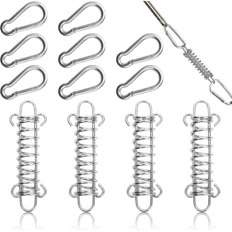 Lot de 4 fixations pour voile d'ombrage, kit de fixation pour voile d'ombrage, ressorts de traction avec crochets pour tente de camping, voile d'ombrage et extérieur