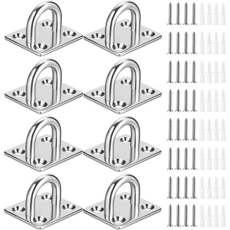 Greluma 8 pcs Plaque à œillets robuste, anneau d'agrafe, boucle de crochet, matériel d'ombrage en forme de U – Crochets de hamac de plafond mural M5 pour suspension pivotante – Acier inoxydable 304 (1/5)